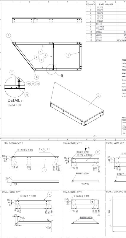 Workshop drawings — hanging walkway bridge anchored to concrete quay